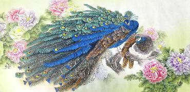 Chinese Peacock Peahen Painting,69cm x 138cm,2387082-x