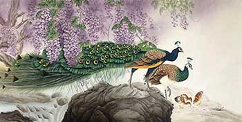 Chinese Peacock Peahen Painting,68cm x 136cm,2387096-x