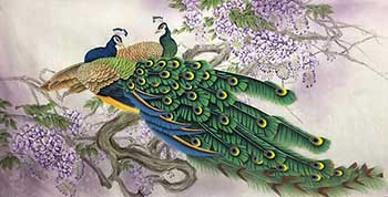 Chinese Peacock Peahen Painting,68cm x 136cm,2387107-x