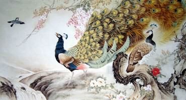 Chinese Peacock Peahen Painting,97cm x 180cm,2578004-x