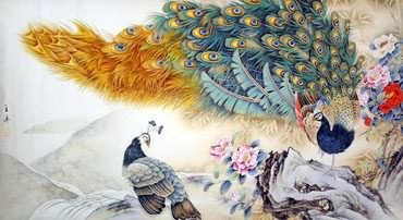 Chinese Peacock Peahen Painting,97cm x 180cm,2578007-x