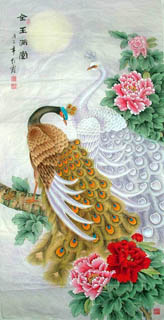 Chinese Peacock Peahen Painting,69cm x 138cm,2600001-x