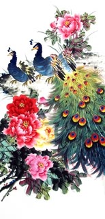 Chinese Peacock Peahen Painting,69cm x 138cm,2614032-x