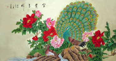 Chinese Peacock Peahen Painting,68cm x 136cm,2617028-x