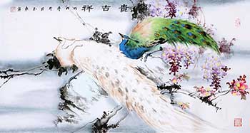 Chinese Peacock Peahen Painting,50cm x 95cm,cyd21123012-x