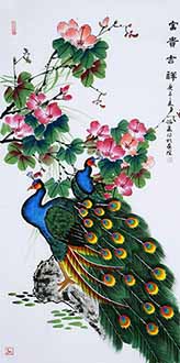 Chinese Peacock Peahen Painting,68cm x 136cm,cyd21123018-x