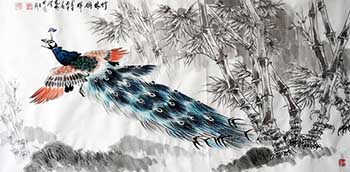 Chinese Peacock Peahen Painting,136cm x 68cm,hfg21144010-x