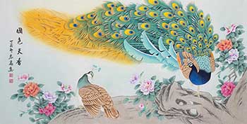 Chinese Peacock Peahen Painting,136cm x 68cm,lzg21186008-x