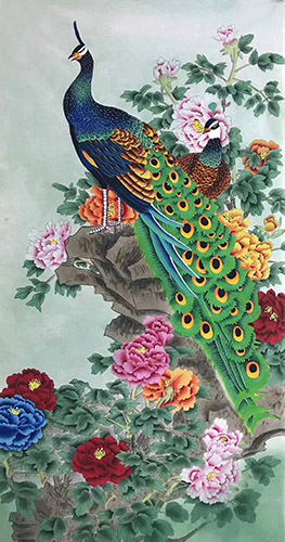 Peacock Peahen,68cm x 136cm(27〃 x 54〃),lzx21188009-z