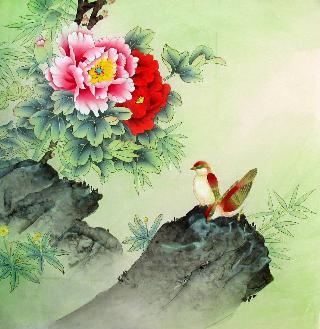 Chinese Peony Painting,66cm x 66cm,2324010-x