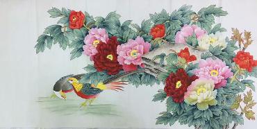 Chinese Peony Painting,66cm x 136cm,2324062-x