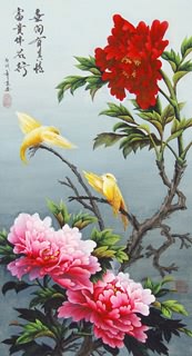 Chinese Peony Painting,50cm x 90cm,2328003-x