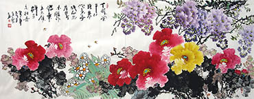 Chinese Peony Painting,70cm x 180cm,2356001-x