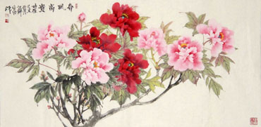 Chinese Peony Painting,48cm x 114cm,2388090-x
