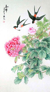 Chinese Peony Painting,55cm x 95cm,2391003-x