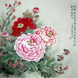 Chinese Peony Painting,66cm x 66cm,2394007-x