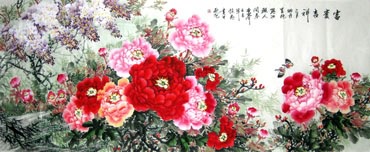 Chinese Peony Painting,96cm x 240cm,2482015-x
