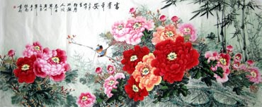 Chinese Peony Painting,96cm x 240cm,2482016-x