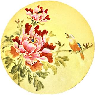 Chinese Peony Painting,33cm x 33cm,2485001-x