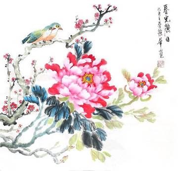 Chinese Peony Painting,50cm x 50cm,2485005-x