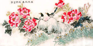 Chinese Peony Painting,68cm x 136cm,2485105-x