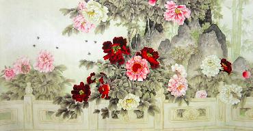 Chinese Peony Painting,97cm x 180cm,2574006-x