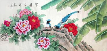Chinese Peony Painting,66cm x 136cm,2617007-x