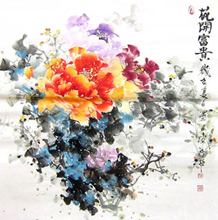 Chinese Peony Painting,66cm x 66cm,csy21097004-x