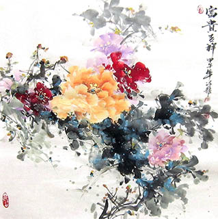 Chinese Peony Painting,66cm x 66cm,csy21097005-x