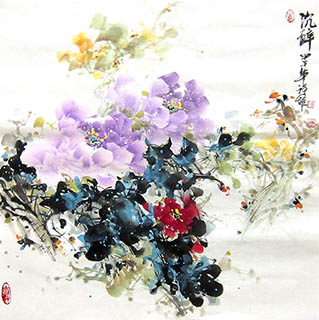Chinese Peony Painting,66cm x 66cm,csy21097006-x