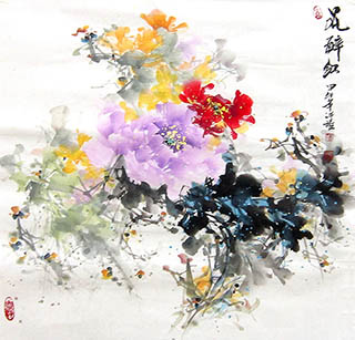 Chinese Peony Painting,66cm x 66cm,csy21097012-x