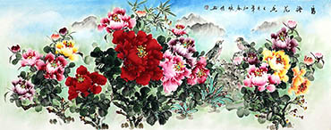 Chinese Peony Painting,70cm x 180cm,cxm21106004-x