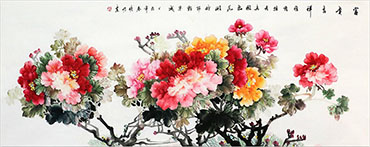 Chinese Peony Painting,70cm x 180cm,cxm21106008-x