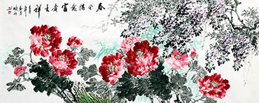 Chinese Peony Painting,70cm x 180cm,cxm21106009-x