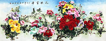 Chinese Peony Painting,70cm x 180cm,cxm21106015-x