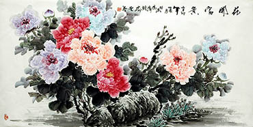 Chinese Peony Painting,68cm x 136cm,lhr21105002-x