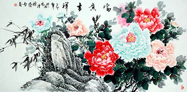 Chinese Peony Painting,68cm x 136cm,lhr21105006-x
