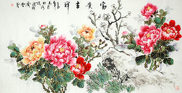 Chinese Peony Painting,68cm x 136cm,lhr21105009-x