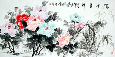 Chinese Peony Painting,68cm x 136cm,lhr21105019-x