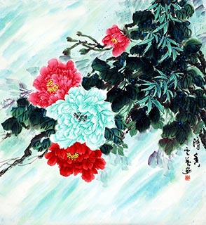 Chinese Peony Painting,96cm x 96cm,lhr21105021-x