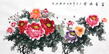 Chinese Peony Painting,68cm x 136cm,llh21107002-x