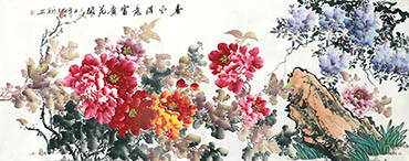 Chinese Peony Painting,70cm x 180cm,llh21107003-x