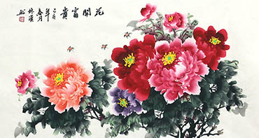 Chinese Peony Painting,50cm x 100cm,llh21107007-x