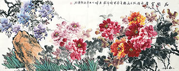 Chinese Peony Painting,70cm x 180cm,llh21107009-x