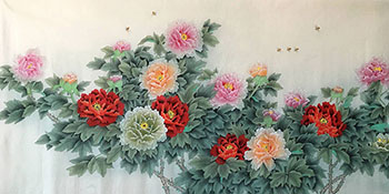 Chinese Peony Painting,97cm x 180cm,lp21073007-x
