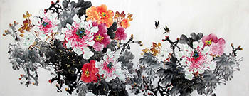 Chinese Peony Painting,70cm x 180cm,lym21071002-x