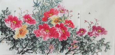 Chinese Peony Painting,66cm x 136cm,tcf21090001-x