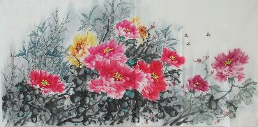 Chinese Peony Painting,66cm x 136cm,tcf21090002-x