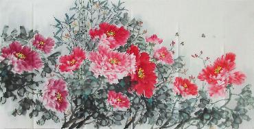 Chinese Peony Painting,66cm x 136cm,tcf21090005-x
