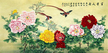 Chinese Peony Painting,69cm x 138cm,whl21108002-x